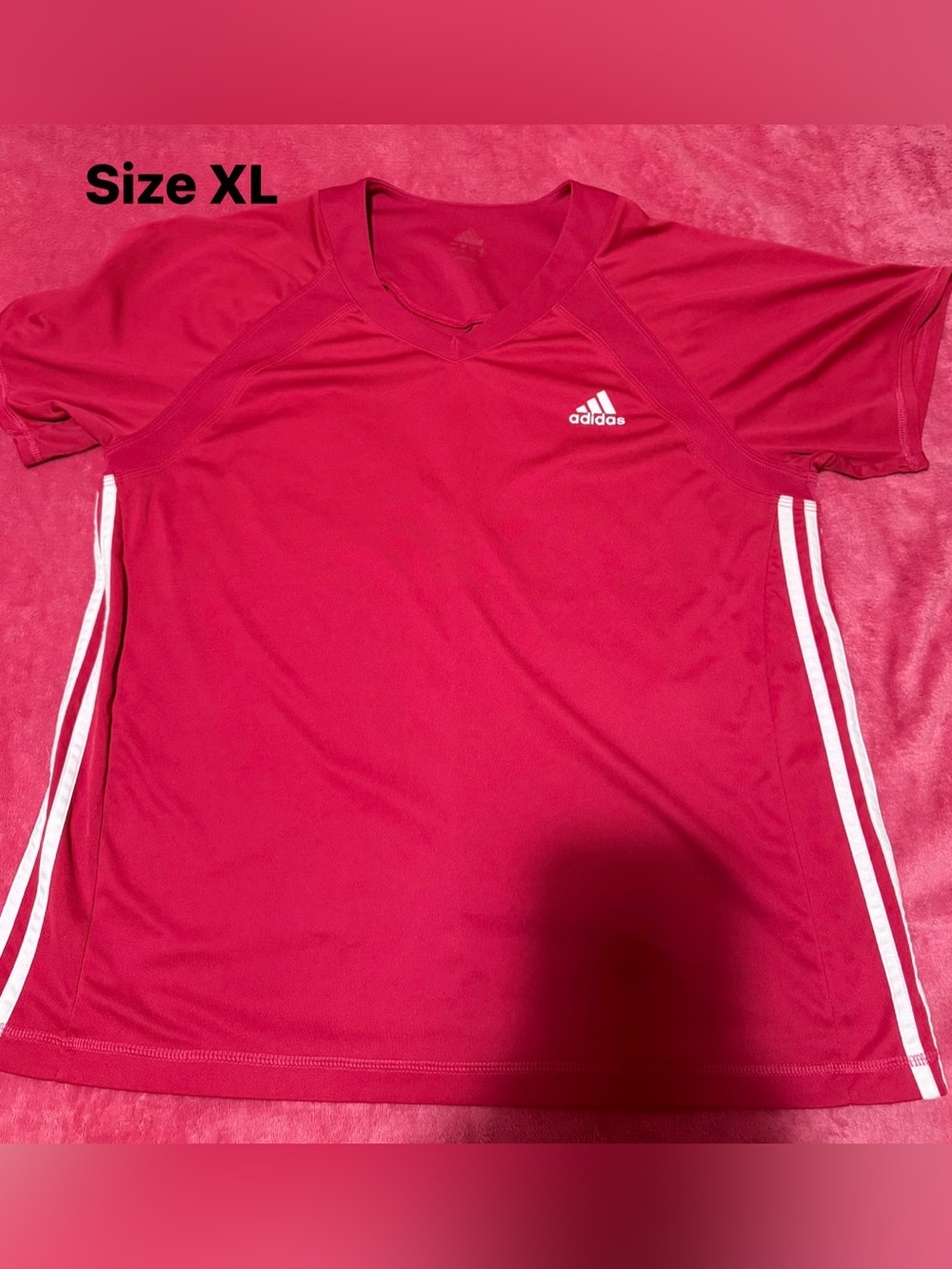 adidas Women's Bright Pink Athletic Top with White Stripes